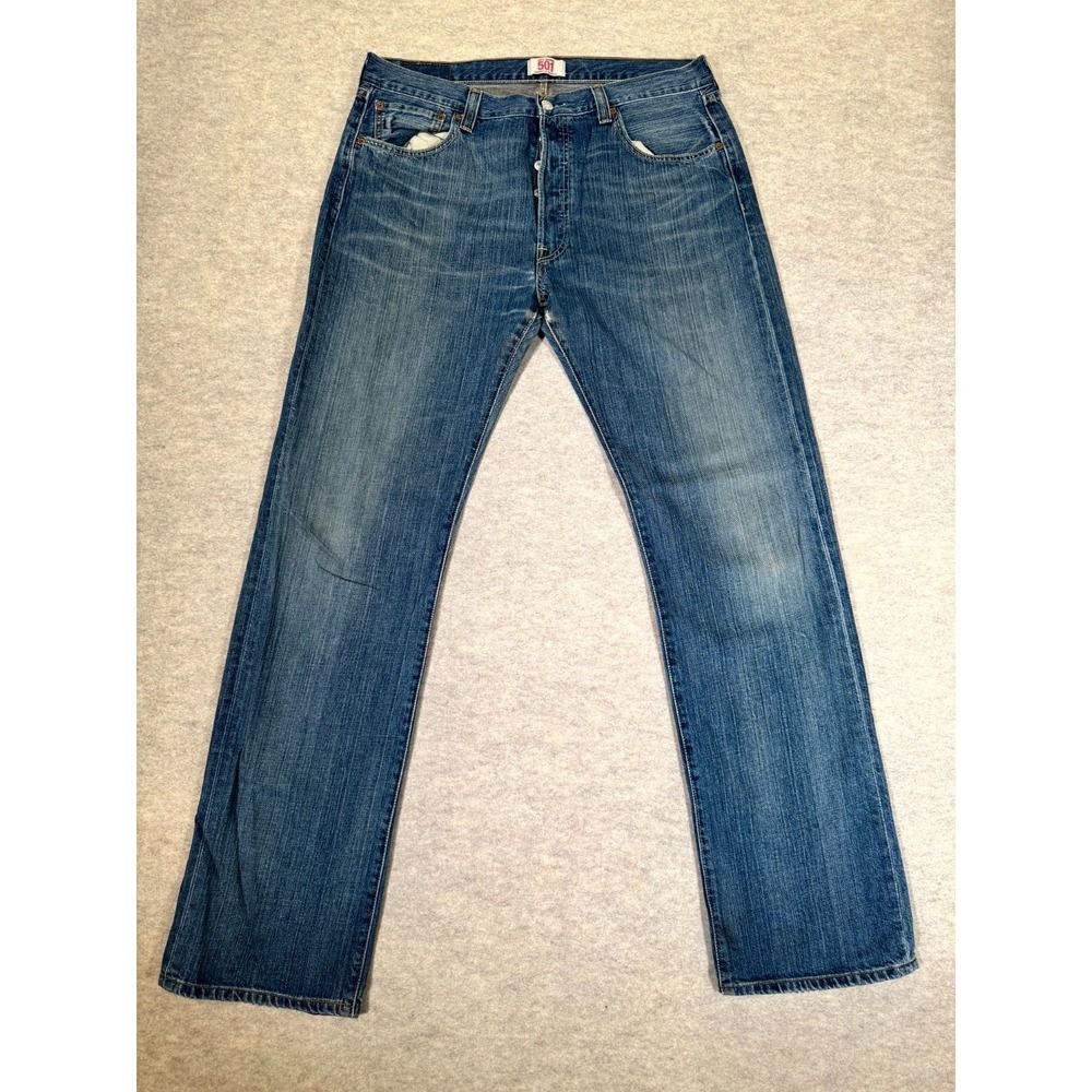 Levis 501 Original Jeans Mens 36x34 Blue Denim Mid Rise Straight Leg Button Fly